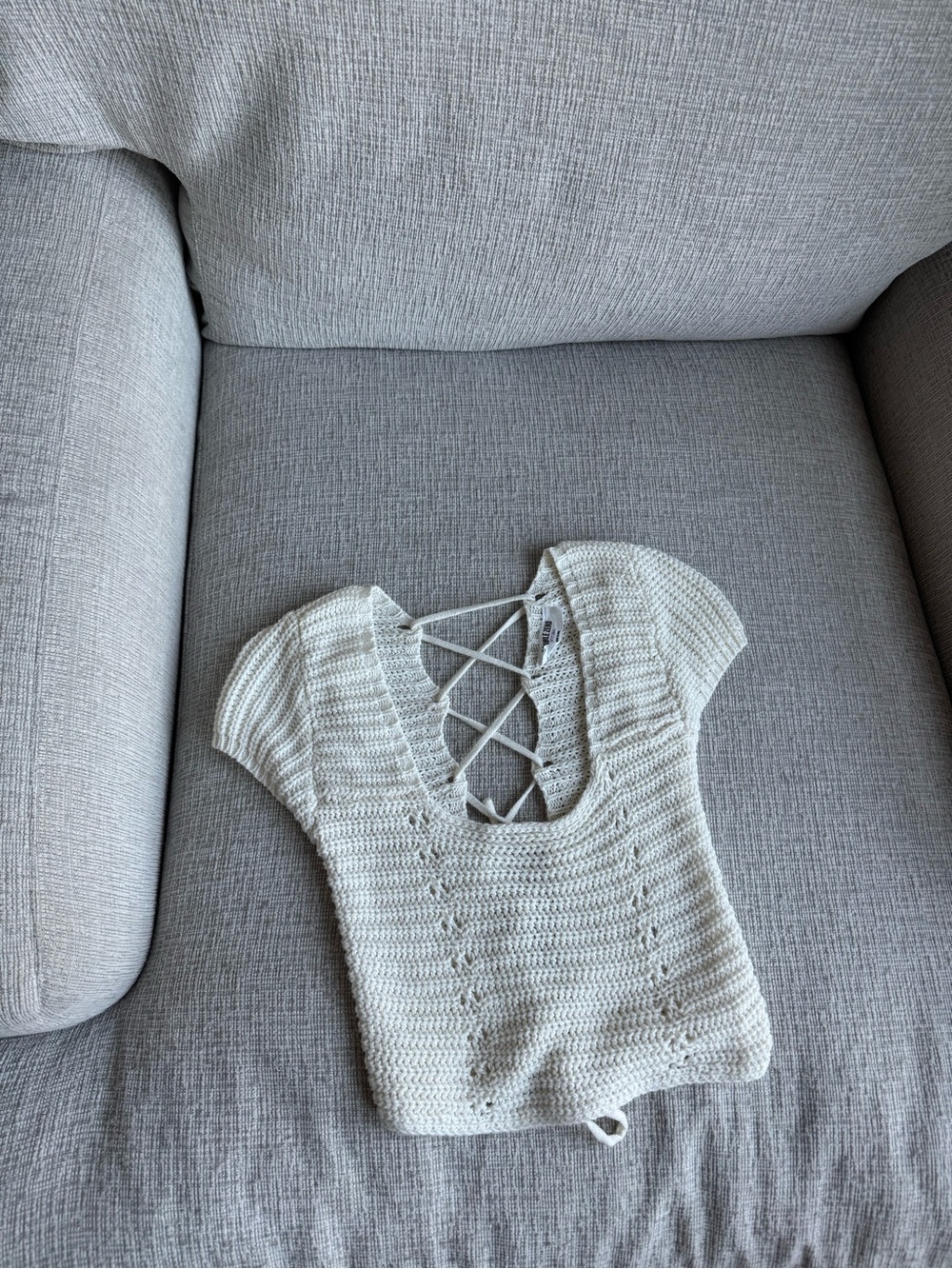 Double Zero Light Gray Lace-Up Knit Crop Top